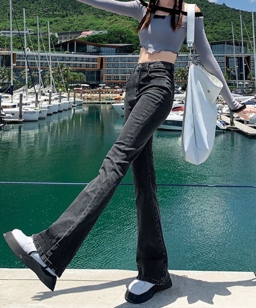 セール】スタイルアップ ストレッチ ブーツカット フレア ハイウエスト