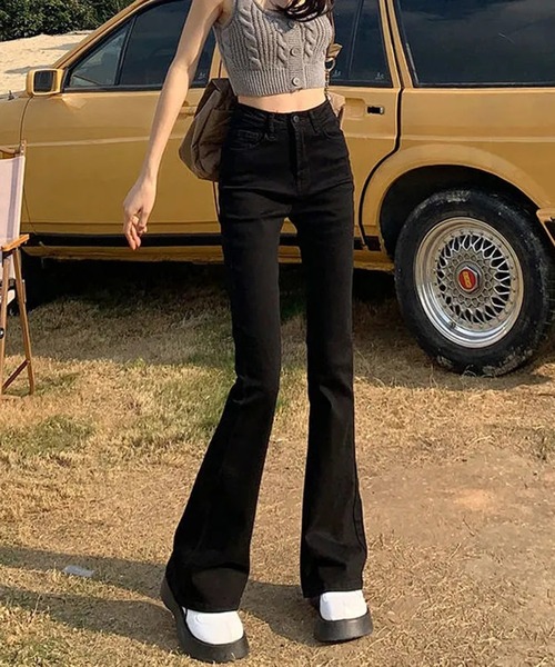 SHEPP(シープ)の「スタイルアップ ストレッチ ブーツカット フレア ハイウエスト デニムパンツ(デニムパンツ・レディース・グレー/ブラック・S/M/L)」の13枚目の写真