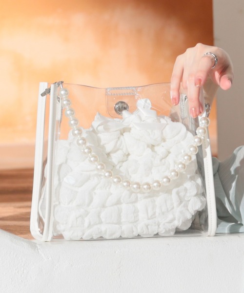 Honeys（ハニーズ）の「パール付きクリアハンドバッグ（ハンドバッグ