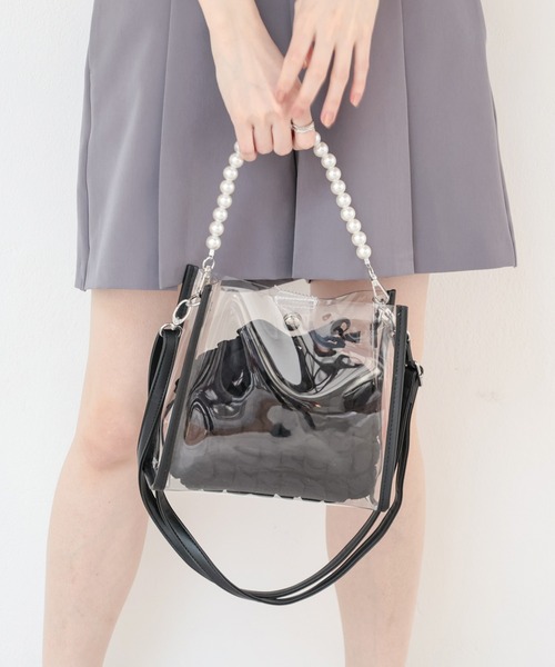 Honeys（ハニーズ）の「パール付きクリアハンドバッグ（ハンドバッグ