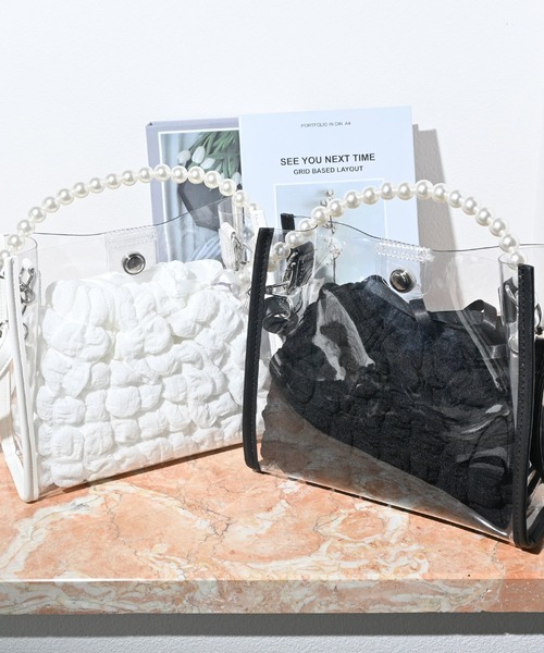 Honeys（ハニーズ）の「パール付きクリアハンドバッグ（ハンドバッグ