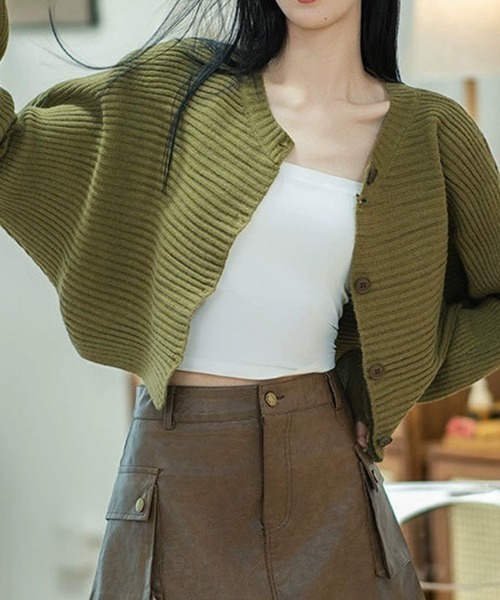 Miniministore(ミニミニストア)の「ドルマンニットトップス ショート丈ニット(ニット/セーター・レディース・ホワイト/ブラウン/ベージュ/グリーン/ブラック/グレー・FREE)」の6枚目の写真