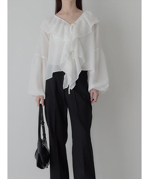 【セール】ダブルリボンフリルブラウス/ホワイト（シャツ/ブラウス）｜amel（エイメル）