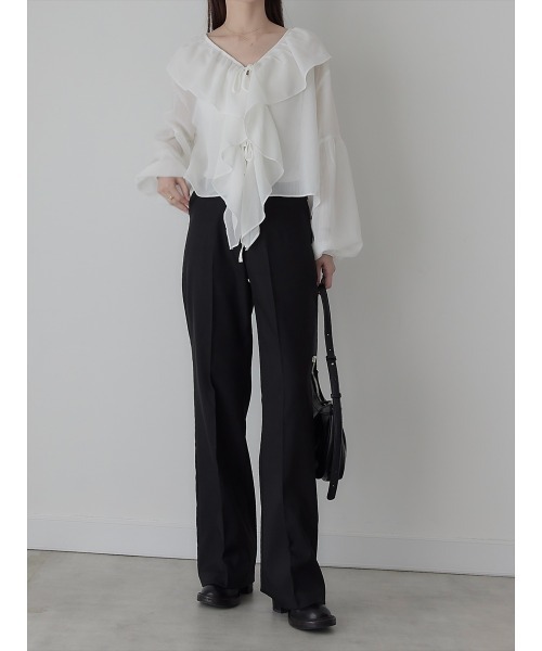 【セール】ダブルリボンフリルブラウス/ホワイト（シャツ/ブラウス）｜amel（エイメル）