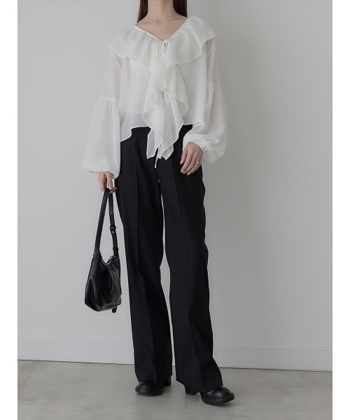 【セール】ダブルリボンフリルブラウス/ホワイト（シャツ/ブラウス）｜amel（エイメル）
