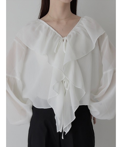 【セール】ダブルリボンフリルブラウス/ホワイト（シャツ/ブラウス）｜amel（エイメル）