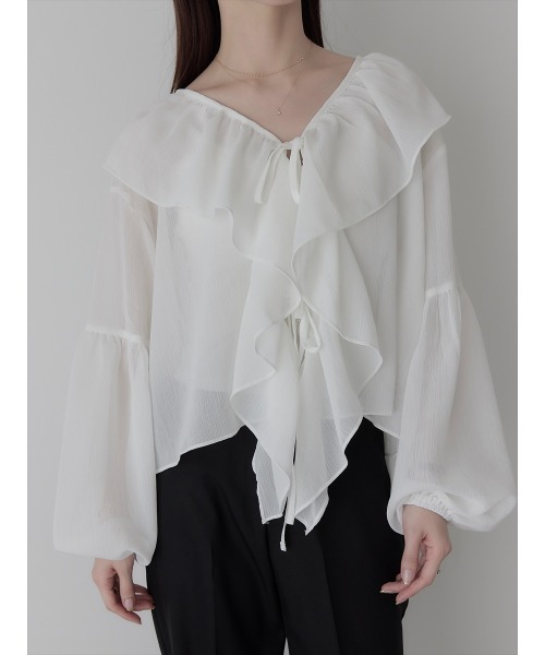 【セール】ダブルリボンフリルブラウス/ホワイト（シャツ/ブラウス）｜amel（エイメル）