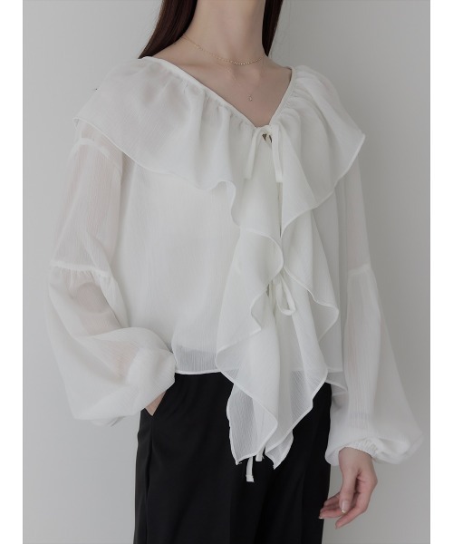 【セール】ダブルリボンフリルブラウス/ホワイト（シャツ/ブラウス）｜amel（エイメル）