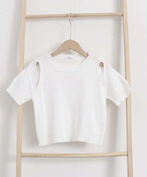 Miniministore(ミニミニストア)の「ショート丈 ニットトップス へそ出し半袖(Tシャツ/カットソー・レディース・ホワイト/ブラック・FREE)」の5枚目の写真