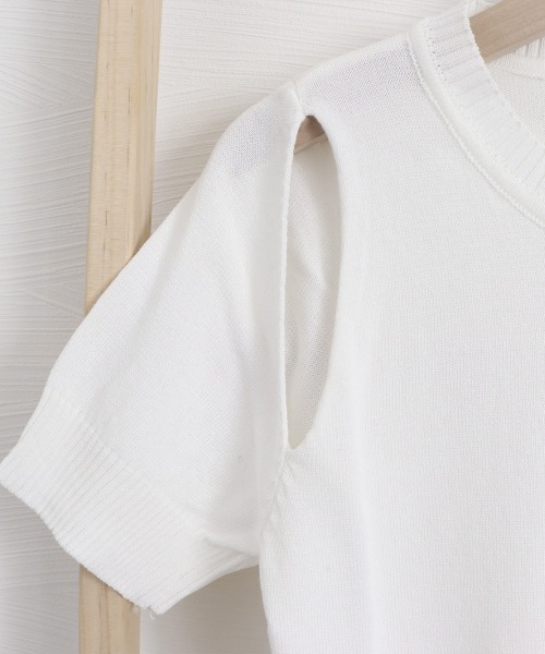 Miniministore(ミニミニストア)の「ショート丈 ニットトップス へそ出し半袖(Tシャツ/カットソー・レディース・ホワイト/ブラック・FREE)」の7枚目の写真