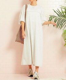 ガーゼ裏毛 バック切替 5分袖 スウェット ワンピース