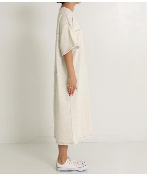 anap mimpi（アナップミンピ）の「ガーゼ裏毛 バック切替 5分袖 スウェット ワンピース（ワンピース・レディース・キナリ/ネイビー・FREE）」の12枚目の写真