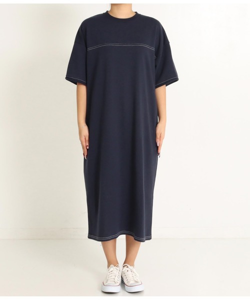 anap mimpi（アナップミンピ）の「ガーゼ裏毛 バック切替 5分袖 スウェット ワンピース（ワンピース・レディース・キナリ/ネイビー・FREE）」の11枚目の写真