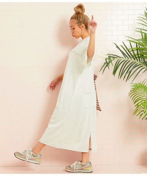 anap mimpi（アナップミンピ）の「ガーゼ裏毛 バック切替 5分袖 スウェット ワンピース（ワンピース・レディース・キナリ/ネイビー・FREE）」の7枚目の写真