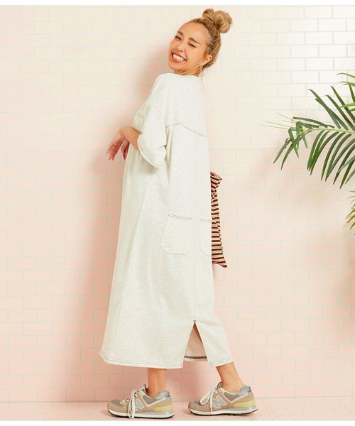 anap mimpi（アナップミンピ）の「ガーゼ裏毛 バック切替 5分袖 スウェット ワンピース（ワンピース・レディース・キナリ/ネイビー・FREE）」の8枚目の写真