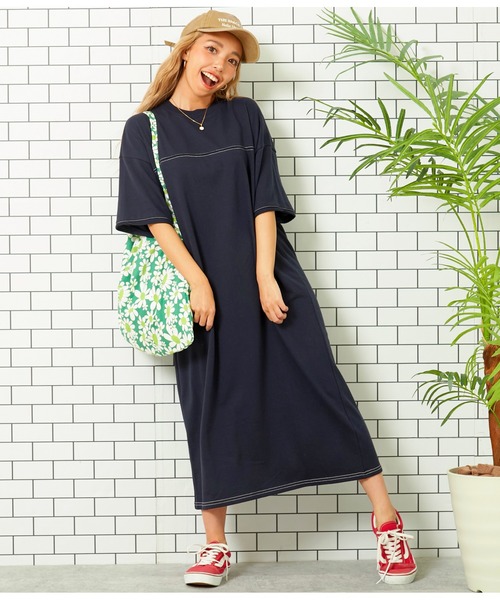 anap mimpi（アナップミンピ）の「ガーゼ裏毛 バック切替 5分袖 スウェット ワンピース（ワンピース・レディース・キナリ/ネイビー・FREE）」の19枚目の写真