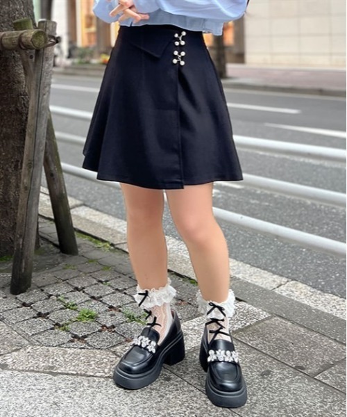 axes femme POETIQUE（アクシーズファムポエティック）の「ラップ風インパン付きスカート（スカート・レディース・ミント/グレー/ブラック・MEDIUM）」の2枚目の写真