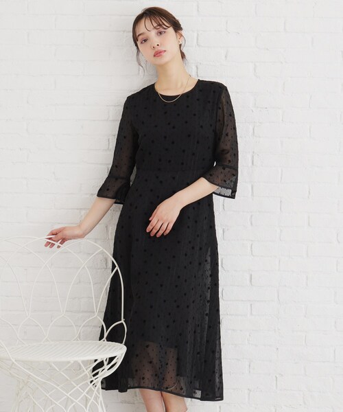 index(インデックス)の「◆≪S-LLsize≫ フロッキーフラワーバイカラーワンピース(ワンピース・レディース・グレー系/ブラック系/ベージュ系その他4・36/42/40/38)」の9枚目の写真