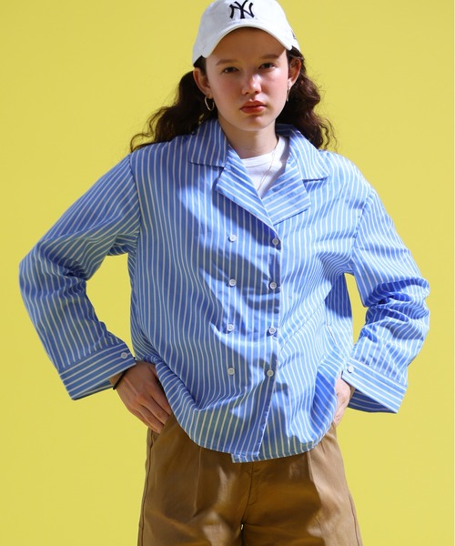 sara&cake（サラアンドケイク）の「ストライプ開襟ダブルシャツ