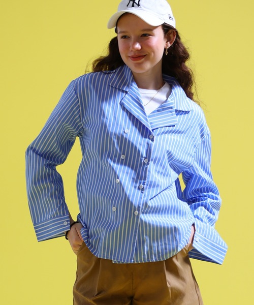 sara&cake（サラアンドケイク）の「ストライプ開襟ダブルシャツ