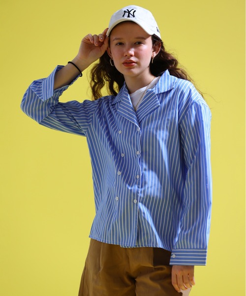 sara&cake（サラアンドケイク）の「ストライプ開襟ダブルシャツ