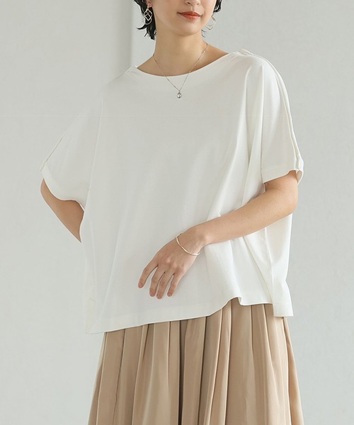 itto...（イット）の「ボタンで印象を変える。コットン肩ボタントップス（Tシャツ/カットソー・レディース・チャコール/サックスブルー/オフホワイト/杢グレー/マスタード・M）」の22枚目の写真