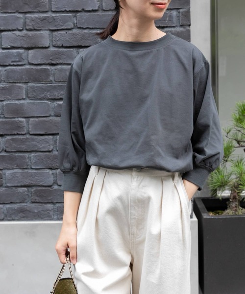 FORK&SPOON（フォークアンドスプーン）の「FORK&SPOON　ハイツイストコットンギャザースリーブTシャツ（Tシャツ/カットソー・レディース・ブラック/ブルー/オフホワイト/チャコールグレー/グリーン系その他/ミント・1）」の3枚目の写真