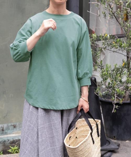 FORK&SPOON（フォークアンドスプーン）の「FORK&SPOON　ハイツイストコットンギャザースリーブTシャツ（Tシャツ/カットソー・レディース・ブラック/ブルー/オフホワイト/チャコールグレー/グリーン系その他/ミント・1）」の4枚目の写真