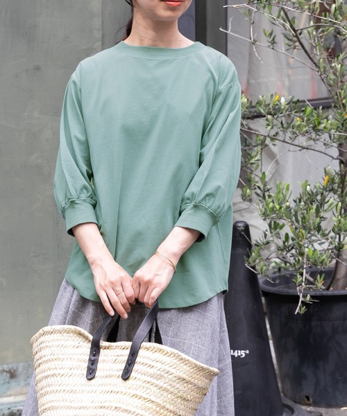 FORK&SPOON（フォークアンドスプーン）の「FORK&SPOON　ハイツイストコットンギャザースリーブTシャツ（Tシャツ/カットソー・レディース・ブラック/ブルー/オフホワイト/チャコールグレー/グリーン系その他/ミント・1）」の7枚目の写真