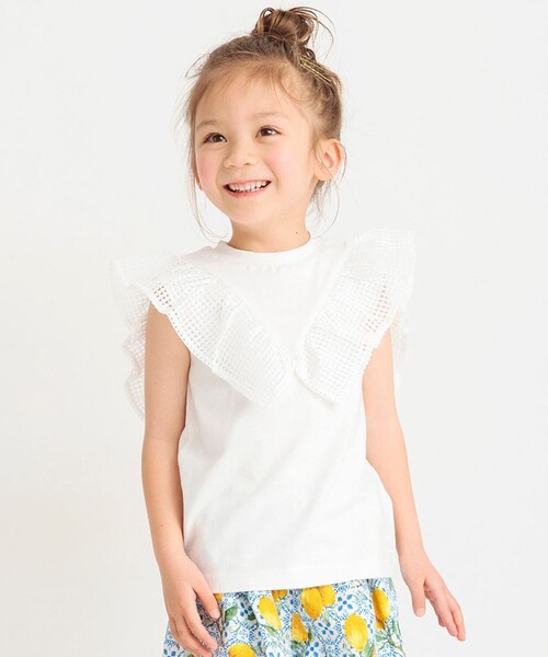 BRANSHES（ブランシェス）の「メッシュフリルTシャツ（Tシャツ/カットソー・キッズ・ブラック/ピンク/オフホワイト・100/120/130/110/140/90/150/80）」の2枚目の写真