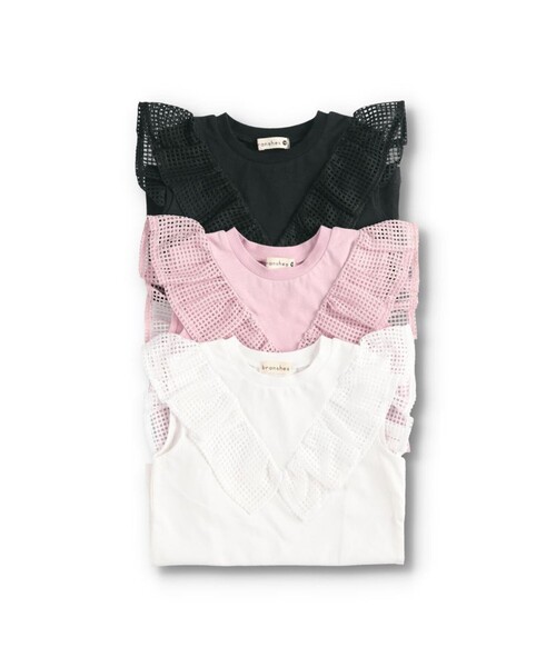 BRANSHES（ブランシェス）の「メッシュフリルTシャツ（Tシャツ/カットソー・キッズ・ブラック/ピンク/オフホワイト・100/120/130/110/140/90/150/80）」の8枚目の写真