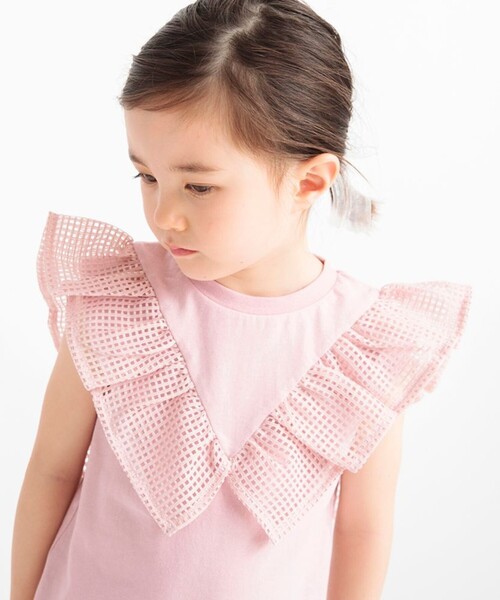 BRANSHES（ブランシェス）の「メッシュフリルTシャツ（Tシャツ/カットソー・キッズ・ブラック/ピンク/オフホワイト・100/120/130/110/140/90/150/80）」の11枚目の写真