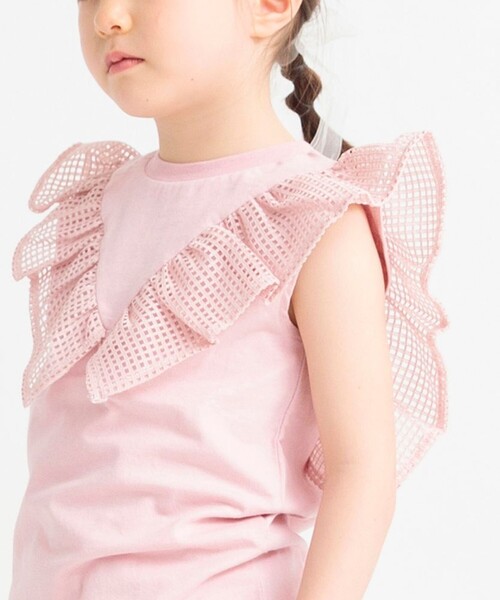 BRANSHES（ブランシェス）の「メッシュフリルTシャツ（Tシャツ/カットソー・キッズ・ブラック/ピンク/オフホワイト・100/120/130/110/140/90/150/80）」の12枚目の写真