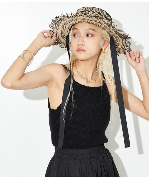 Settimissimo（セッティミッシモ）の「ミックスカラー フリンジ リボン付き ペーパー ハット 帽子（ハット・レディース・ブラック・FREE）」の5枚目の写真