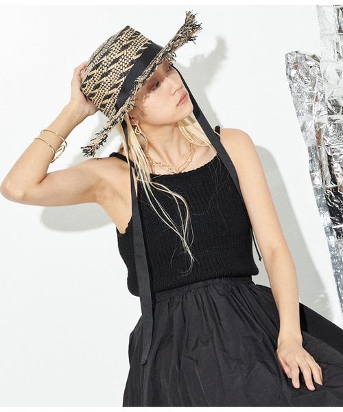 Settimissimo（セッティミッシモ）の「ミックスカラー フリンジ リボン付き ペーパー ハット 帽子（ハット・レディース・ブラック・FREE）」の7枚目の写真