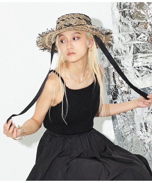 Settimissimo（セッティミッシモ）の「ミックスカラー フリンジ リボン付き ペーパー ハット 帽子（ハット・レディース・ブラック・FREE）」の8枚目の写真