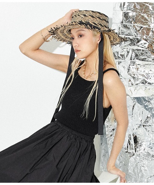 Settimissimo（セッティミッシモ）の「ミックスカラー フリンジ リボン付き ペーパー ハット 帽子（ハット・レディース・ブラック・FREE）」の9枚目の写真