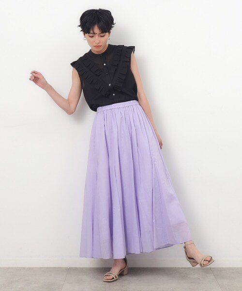 OPAQUE.CLIP（オペークドットクリップ）の「◆フロントフリル シアーブラウス【洗濯機洗い可】（シャツ/ブラウス・レディース・ブラック/ホワイト系1/ライトオレンジ系・40/38/36）」の5枚目の写真