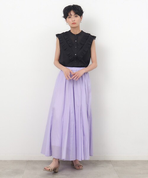 OPAQUE.CLIP（オペークドットクリップ）の「◆フロントフリル シアーブラウス【洗濯機洗い可】（シャツ/ブラウス・レディース・ブラック/ホワイト系1/ライトオレンジ系・40/38/36）」の6枚目の写真