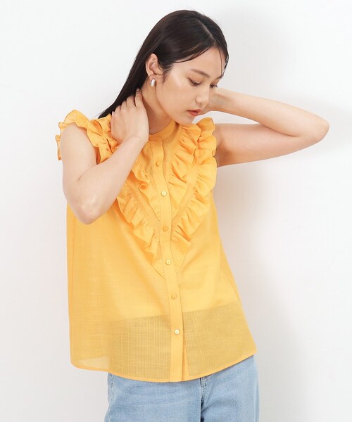 OPAQUE.CLIP（オペークドットクリップ）の「◆フロントフリル シアーブラウス【洗濯機洗い可】（シャツ/ブラウス・レディース・ブラック/ホワイト系1/ライトオレンジ系・40/38/36）」の8枚目の写真