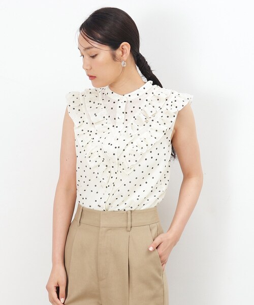 OPAQUE.CLIP（オペークドットクリップ）の「◆フロントフリル シアーブラウス【洗濯機洗い可】（シャツ/ブラウス・レディース・ブラック/ホワイト系1/ライトオレンジ系・40/38/36）」の12枚目の写真