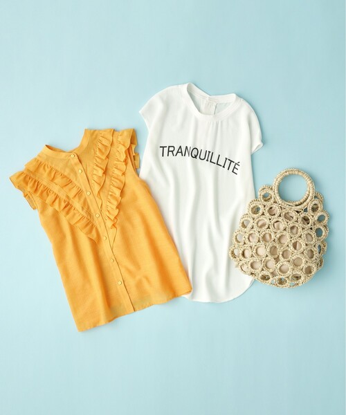 OPAQUE.CLIP（オペークドットクリップ）の「◆フロントフリル シアーブラウス【洗濯機洗い可】（シャツ/ブラウス・レディース・ブラック/ホワイト系1/ライトオレンジ系・40/38/36）」の22枚目の写真