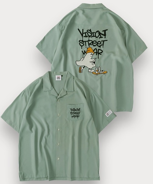 VISION STREET WEAR(ヴィジョンストリートウェア)の「【0】【VISION STREET WEAR/ヴィジョンストリートウェア】ゴーストスケーター&グラフィックデザイン オープンカラー 刺繍デザイン 半袖シャツ オーバーサイス(シャツ/ブラウス・メンズ・ブラック系その他/アイボリー/オフホワイト/サックスブルー/ブラック・L/XL/M)」の5枚目の写真