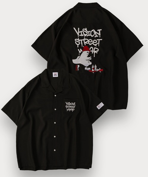 VISION STREET WEAR(ヴィジョンストリートウェア)の「【0】【VISION STREET WEAR/ヴィジョンストリートウェア】ゴーストスケーター&グラフィックデザイン オープンカラー 刺繍デザイン 半袖シャツ オーバーサイス(シャツ/ブラウス・メンズ・ブラック系その他/アイボリー/オフホワイト/サックスブルー/ブラック・L/XL/M)」の3枚目の写真