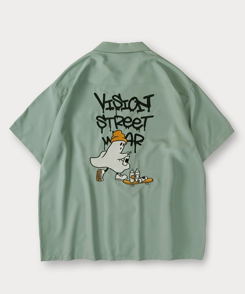 VISION STREET WEAR(ヴィジョンストリートウェア)の「【0】【VISION STREET WEAR/ヴィジョンストリートウェア】ゴーストスケーター&グラフィックデザイン オープンカラー 刺繍デザイン 半袖シャツ オーバーサイス(シャツ/ブラウス・メンズ・ブラック系その他/アイボリー/オフホワイト/サックスブルー/ブラック・L/XL/M)」の9枚目の写真