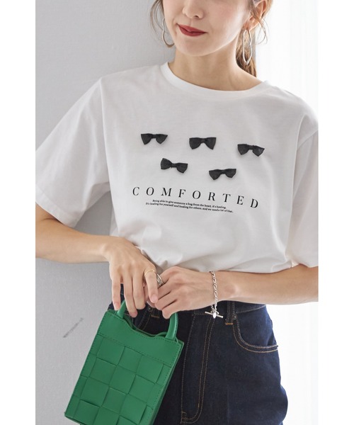 &. NOSTALGIA(アンドドットノスタルジア)の「【ZOZO限定】リボン&ロゴプリントT(Tシャツ/カットソー・レディース・オフホワイト/ブラック・M)」の4枚目の写真