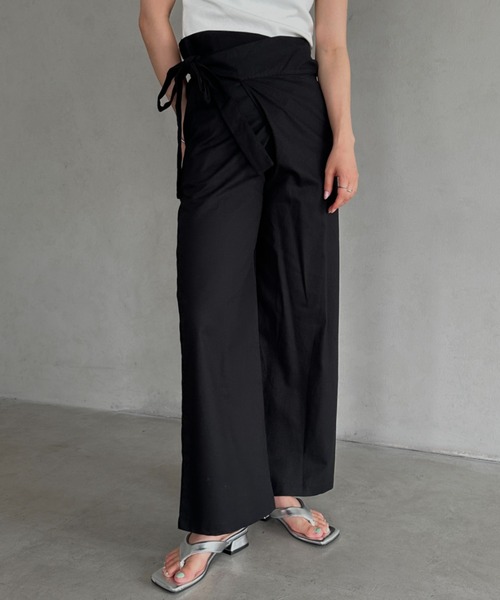 リネン ラップパンツ ワイド セール】ラップリネン混ワイドパンツ（その他パンツ
