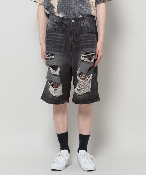 INFLATION(インフレーション)の「INFLATION/RIPPEDデニムショートパンツ(デニムパンツ・メンズ・ブラック・MEDIUM/LARGE)」の12枚目の写真
