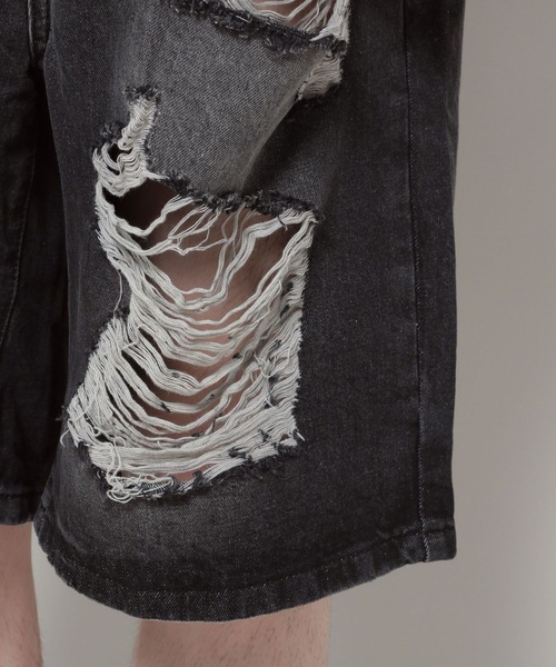 INFLATION(インフレーション)の「INFLATION/RIPPEDデニムショートパンツ(デニムパンツ・メンズ・ブラック・MEDIUM/LARGE)」の8枚目の写真
