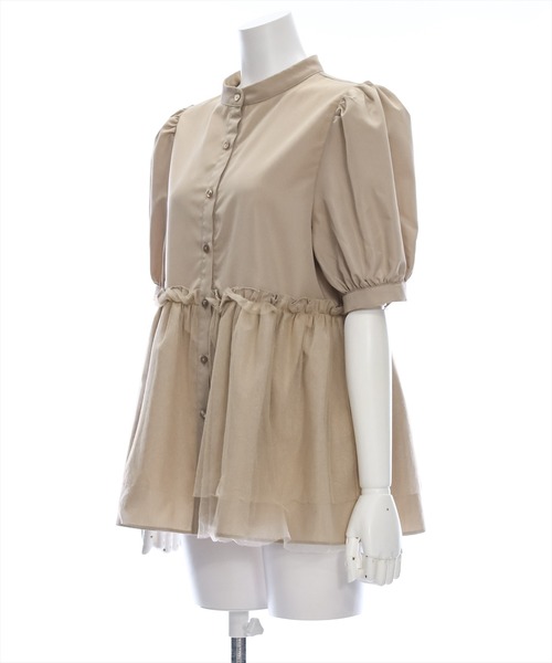 clear（クリア）の「チュールドッキングペプラムブラウス［オフィスカジュアル 着回し抜群 大人］≪再入荷≫（シャツ/ブラウス・レディース・ブラック/オフホワイト/ベージュ・F）」の15枚目の写真